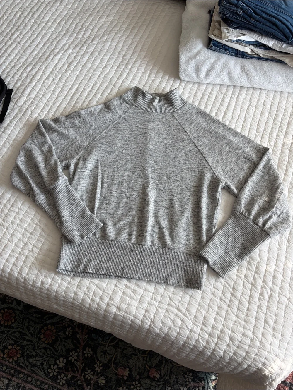 Maeve Heather Gray Mock Neck Raglan Sweater